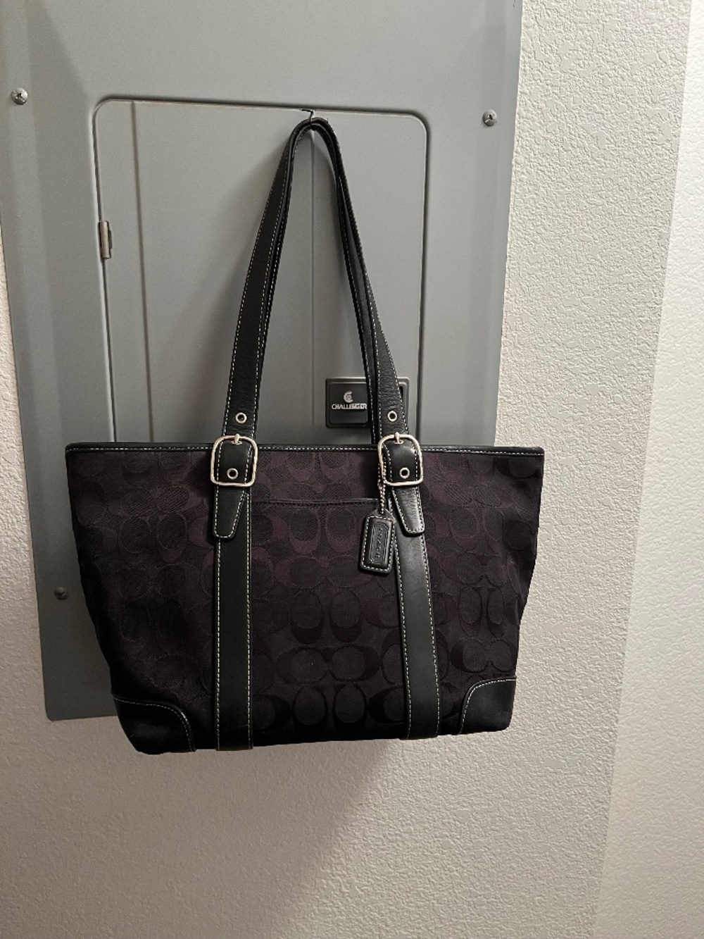 Coach handbag purse black jacquard with leather trim - Picture 1 of 8